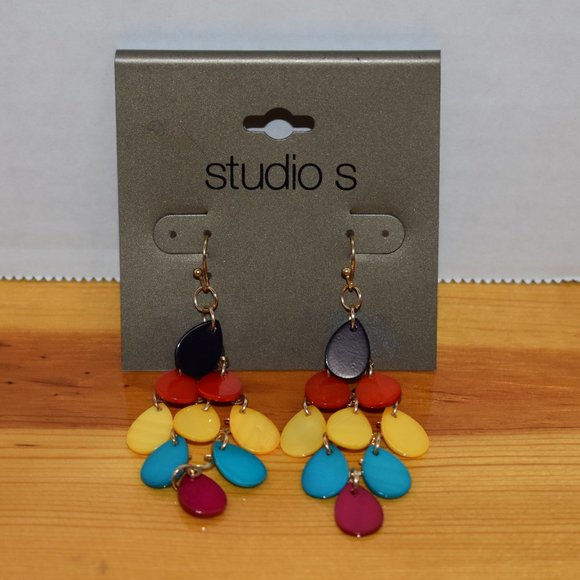 Sears Studio S Chandelier Dangle Style Colorful Teardrop Earrings - Picture 5 of 12